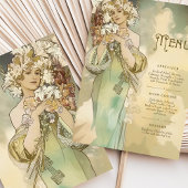Art Nouveau Lily Wedding Menu Kaart Zachte Pastel