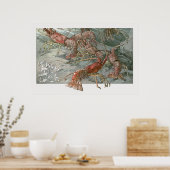 Art Nouveau, Lobsters in de Oceaan Poster (Keuken)