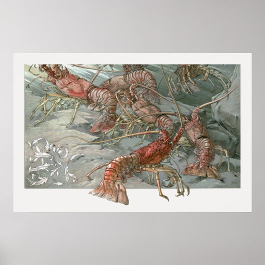Art Nouveau, Lobsters in de Oceaan Poster (Voorkant)