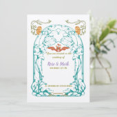 Art nouveau loof bruiloft uitnodiging (Staand voorkant)