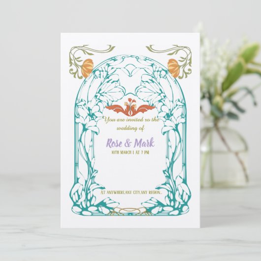 Art nouveau loof bruiloft uitnodiging (Staand voorkant)
