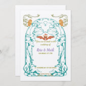 Art nouveau loof bruiloft uitnodiging (Voorkant / Achterkant)