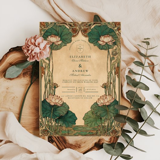 Art Nouveau Lotus Bloem Bruiloft Kaart