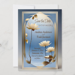 Art nouveau lotus bloemen bruiloft save the date