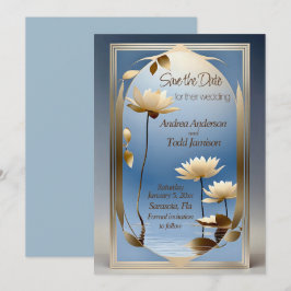 Art nouveau lotus bloemen bruiloft save the date