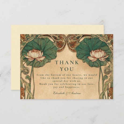 Art Nouveau Lotus Bloemen Huwelijk Bedankkaart (Voorkant / Achterkant)