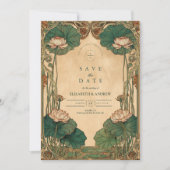 Art Nouveau Lotus Bloemen Huwelijk Save The Date (Voorkant)