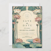 Art Nouveau Lotus bruiloft Save The Date (Voorkant)