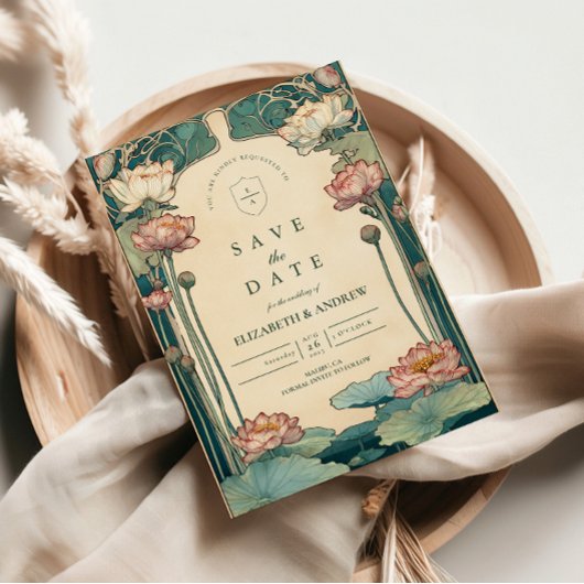  Art Nouveau Lotus bruiloft Save The Date