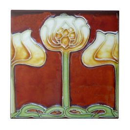  Art Nouveau Lotus Flowers op Red Frieze Tegeltje