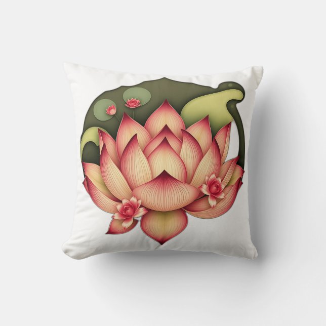 Art Nouveau Lotus met waterlelies Kussen (Voorkant)