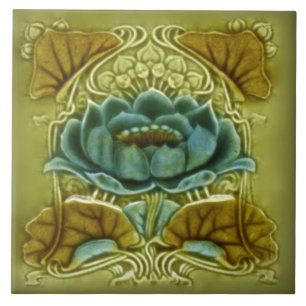 Art Nouveau Lotus Repro of Glazed Antiek Tile Tegeltje