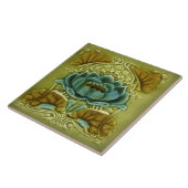 Art Nouveau Lotus Repro of Glazed Antiek Tile Tegeltje (Zijkant)