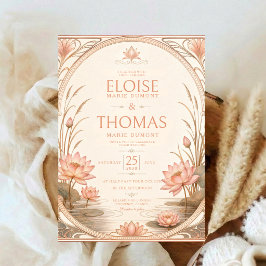 Art Nouveau Lotus Trouwkaart Roze Waterlelie Kaart