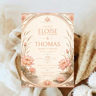 Art Nouveau Lotus Trouwkaart Roze Waterlelie Kaart