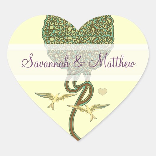 Art Nouveau Love Bird Wedding Stickers Seals (Voorkant)