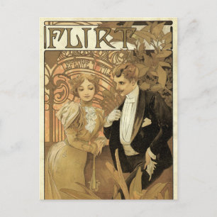  Art Nouveau Love Romance, vlucht van Mucha Briefkaart
