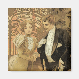  Art Nouveau Love Romance, vlucht van Mucha Magneet