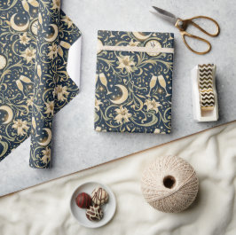 Art Nouveau Maanlicht Nieuwjaars Patroon Cadeaupapier