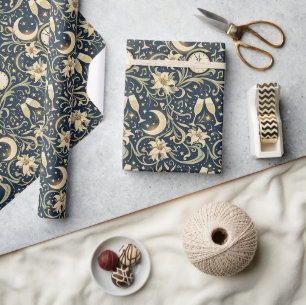 Art Nouveau Maanlicht Nieuwjaars Patroon Cadeaupapier