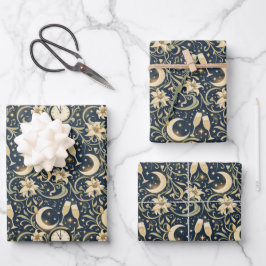 Art Nouveau Maanlicht Nieuwjaars Patroon Inpakpapier Vel