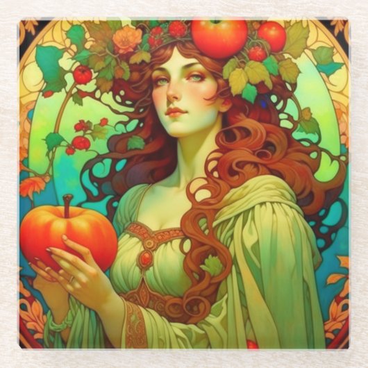 Art Nouveau Mabon Glazen Onderzetter (Voorkant)