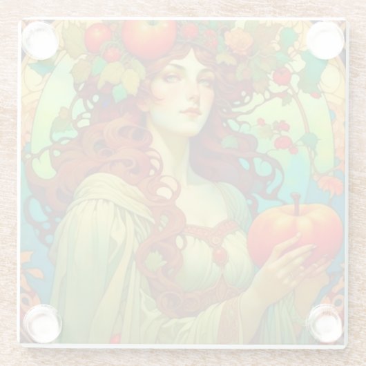 Art Nouveau Mabon Glazen Onderzetter (Achterkant)