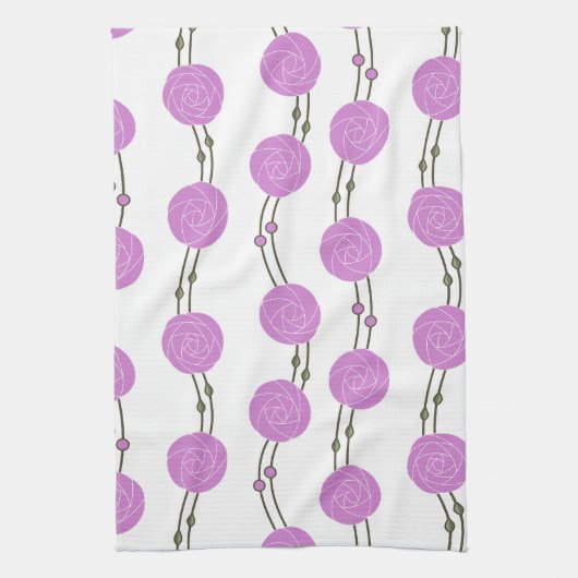 Art Nouveau Mackintosh Rose Stripes Pink Theedoek (Verticaal)