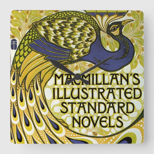  Art Nouveau, Macmillan's Peacock Feather Vierkante Klok (Voorkant)