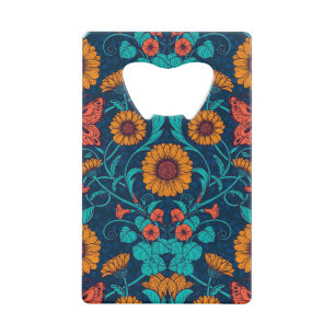 Art Nouveau madeliefjes in blauw en geel Creditkaart Flessenopener