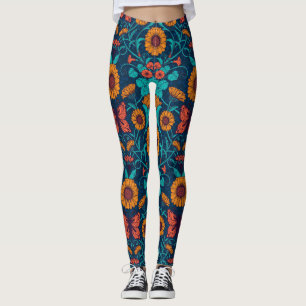 Art Nouveau madeliefjes in blauw en geel Leggings