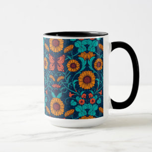 Art Nouveau madeliefjes in blauw en geel Mok