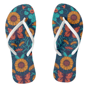 Art Nouveau madeliefjes in blauw en geel Teenslippers