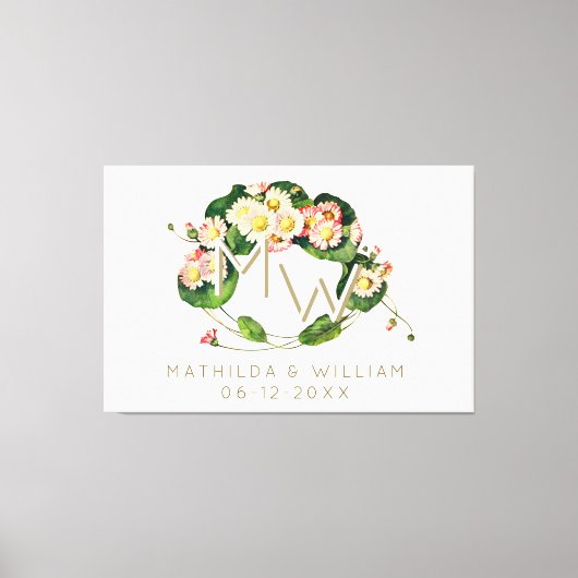 Art Nouveau Madeliefjes Krans Monogram om te Perso Canvas Afdruk (Voorkant)