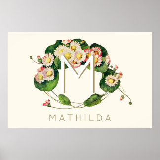 Art Nouveau Madeliefjes Krans Monogram om te Perso Poster