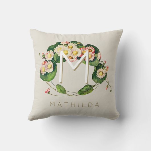 Art Nouveau Madeliefjeskrans Monogram om te Person Kussen (Achterkant)