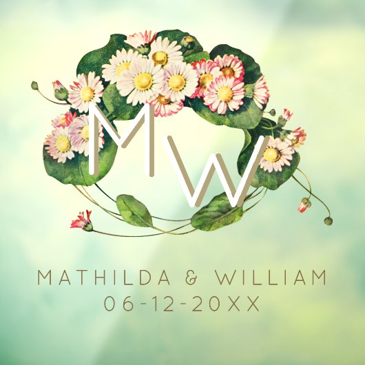 Art Nouveau Madeliefjeskrans Monogram om te person Raamsticker (Vel 3)