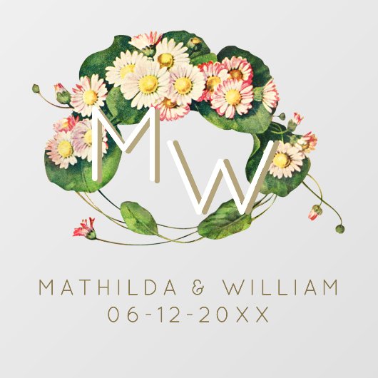 Art Nouveau Madeliefjeskrans Monogram om te person Raamsticker (Vel)