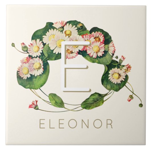 Art Nouveau Madeliefjeskrans Monogram om te Person Tegeltje (Voorkant)