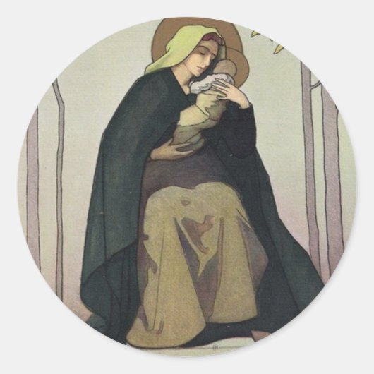 Art Nouveau Madonna en Kind Kerst Kaart Ronde Sticker (Voorkant)