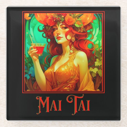 Art Nouveau Mai Tai Glazen Onderzetter (Voorkant)