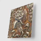 Art Nouveau Maiden Silver Repousse Moderne Acrylli Vierkante Klok (Hoek)