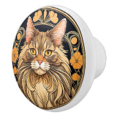 Art Nouveau Maine Coon Cat Keramische Knop (Rechts)
