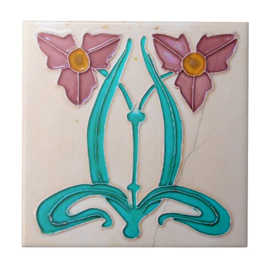 Art Nouveau Majolica Tegels Tegeltje (Voorkant)