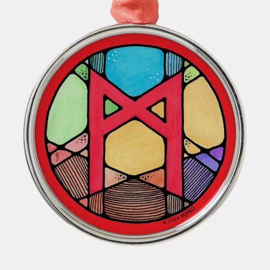 Art Nouveau Mannaz Rune van de mensheid Metalen Ornament (Voorkant)