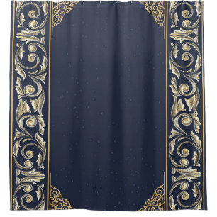 art nouveau, marineblauw, goud, antiek, belle épo douchegordijn