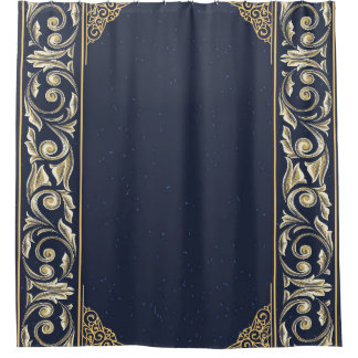 art nouveau, marineblauw, goud, antiek, belle époq douchegordijn