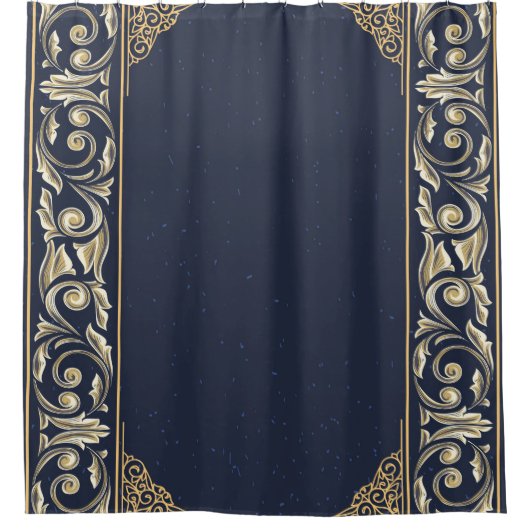 art nouveau, marineblauw, goud, antiek, belle époq douchegordijn (Voorkant)