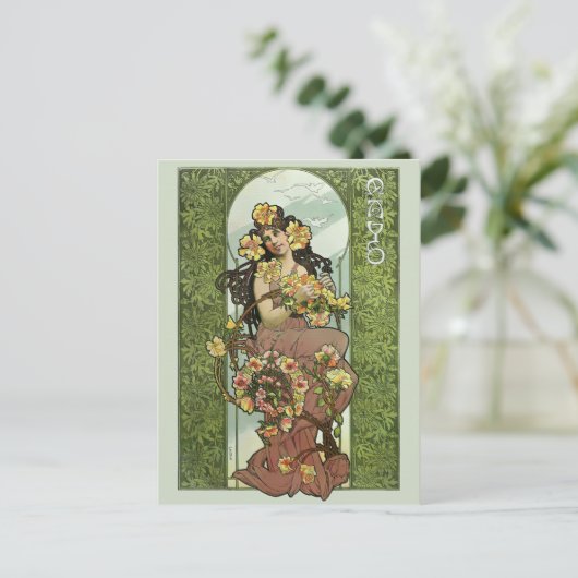  Art Nouveau May Woman beroemd gemaakt door Gaspar Briefkaart (Staand voorkant)