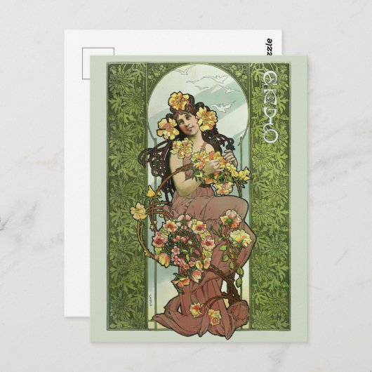  Art Nouveau May Woman beroemd gemaakt door Gaspar Briefkaart (Voorkant / Achterkant)